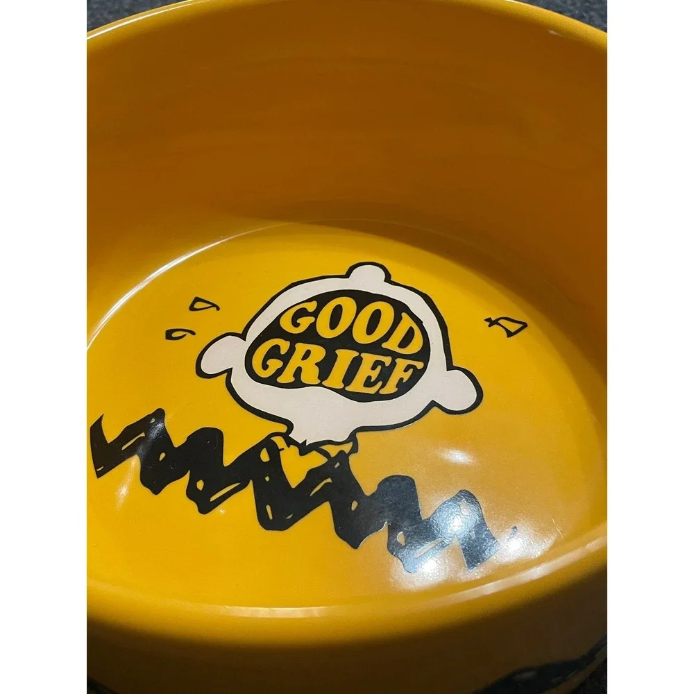 Peanuts Charlie Brown Good Grief Yellow Ceramic Pet Bowl Zig Zag Stripe 2020